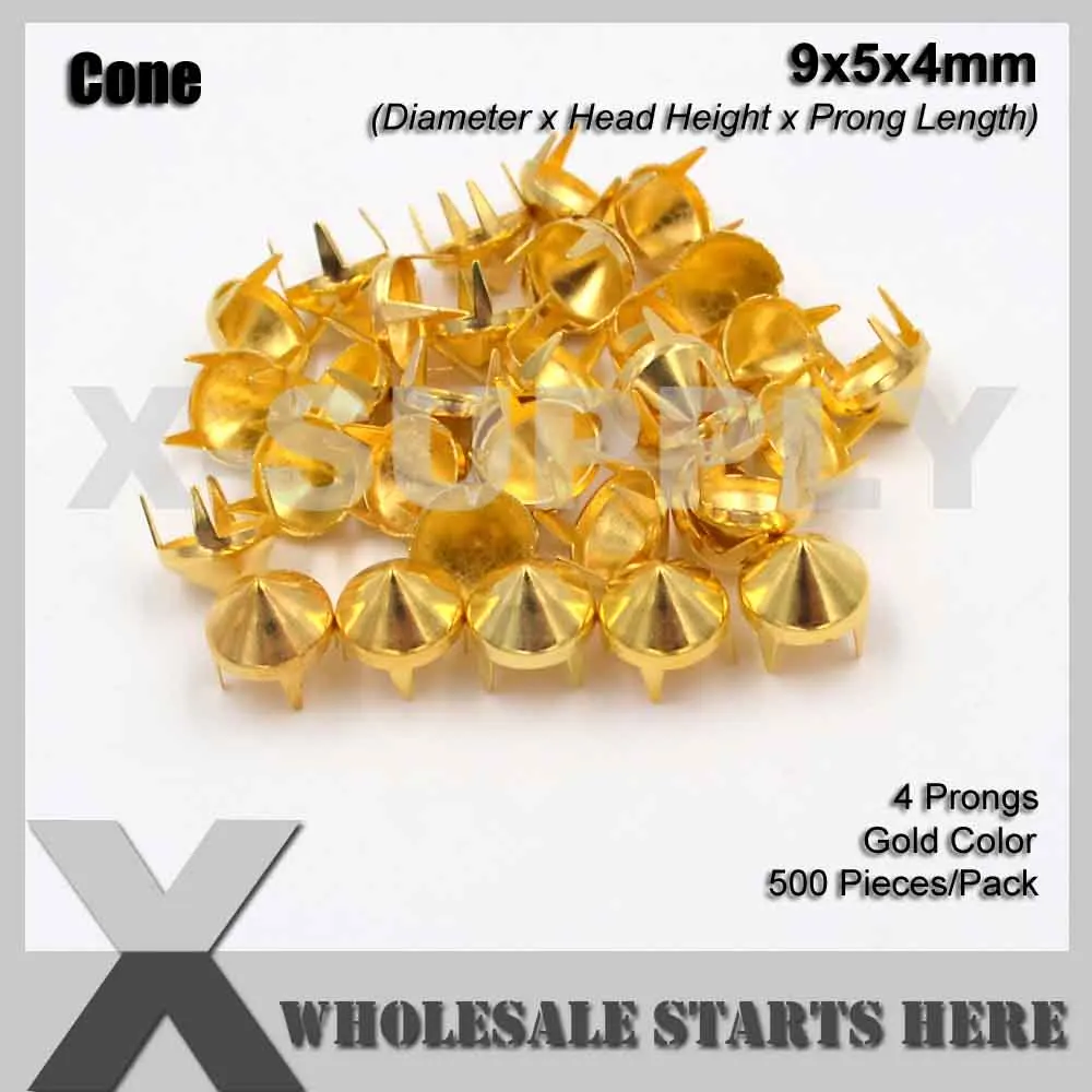 9x5x4mm Gold Панк DIY Английский Великобритания 77 круглый конус шпильки в серебряном цвете с 2 зубцами(более 20 лотов получите скидку 40%) используется для кожаного ремесла - Цвет: 9x5x4mm Gold