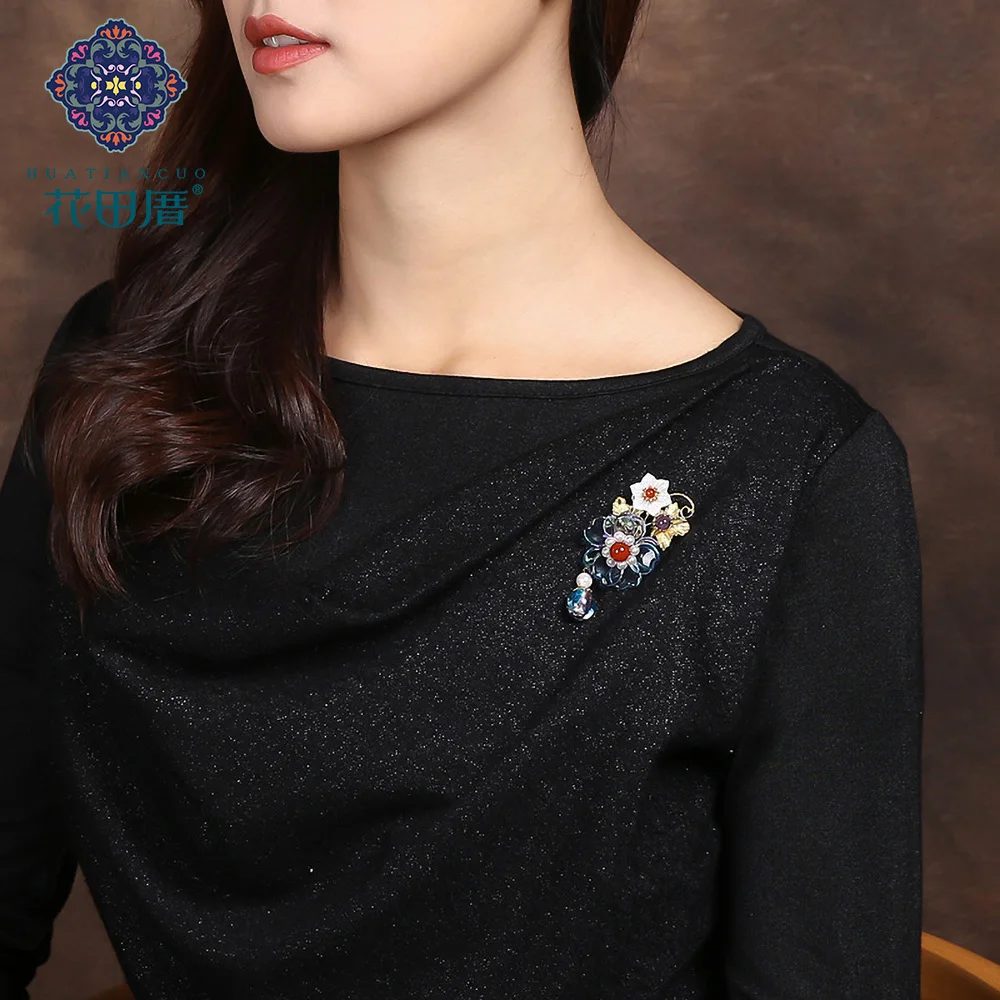 

Ethnic Handmade tassel Flower Pendant Brooch Shell Flower Golden Vine Lampwork Flower Brooch XZ-18117