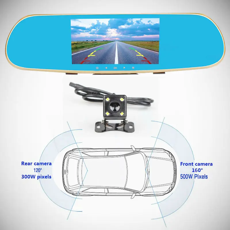 5 &quotAndroid автомобиль gps Зеркало DVR двойной камера 1080 P Allwinner четыре ядра м навигации