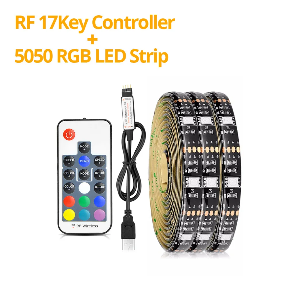 17keys Set RGB свет 5 в USB порт мощность 5050 SMD светодиодный светильник под шкаф Гибкая светодиодный лента для шкафа Шкаф гардероб ТВ украшение лампы - Цвет: 17keys Set