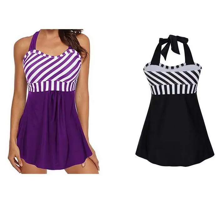 Women Halter Sleeveless Striped Backless Two-piece No Swimsuit Summer Short Yes Swimming Wear Regular Loose | Спорт и развлечения