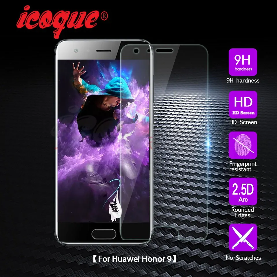 Закаленное стекло Icoque для Huawei Honor 9 2.5D 9H пленка телефона 3 ГБ 32 Honor9 Защитное Защита