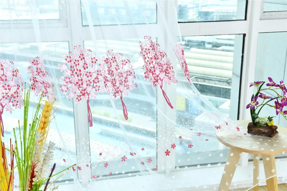 Цветные тюлевые шторы с рисунком дерева вишневые цветы вуаль занавеска для