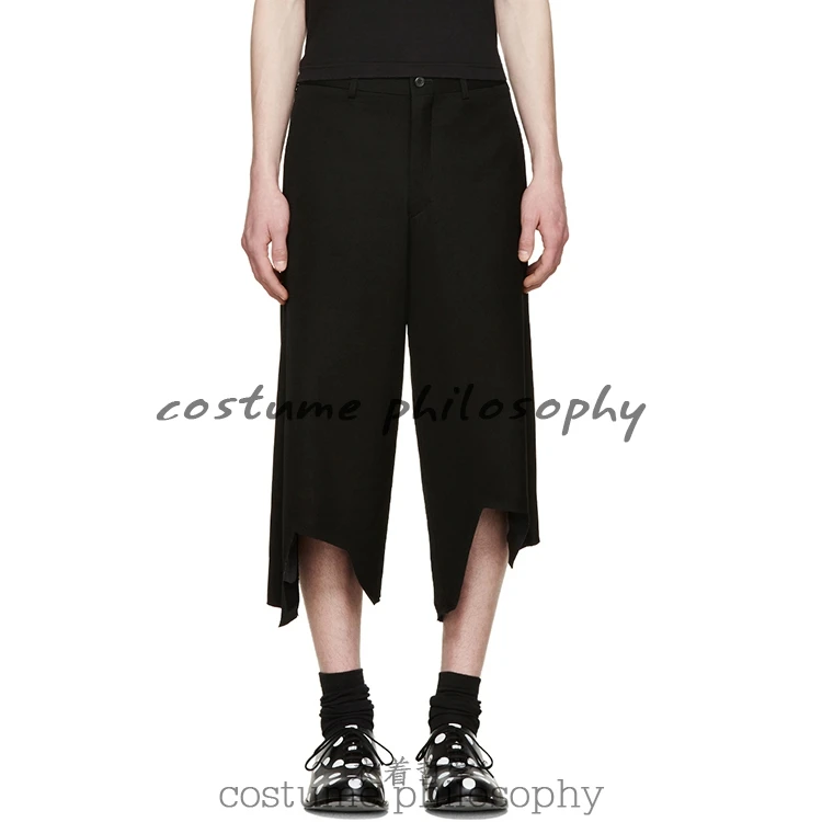 27-44! 2016 men's clothing ankle length trousers irregular unique patchwork culottes wide leg pants plus size singer costumes