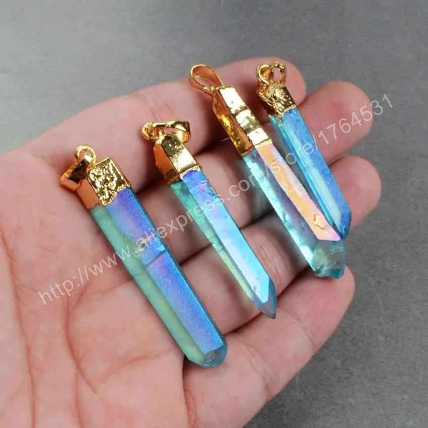 BOROSA Модный золотой цвет синяя аура кварц Титан кристалл точка кулон из бисера