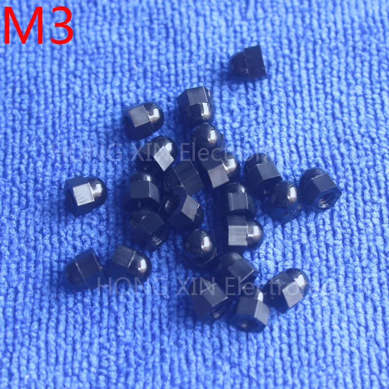 Черные нейлоновые гайки M3/3 мм Защитная купольная головка Шестигранная крышка
