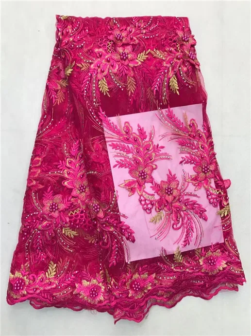 Африканская кружевная ткань Fushia французская в нигерийском стиле 2017