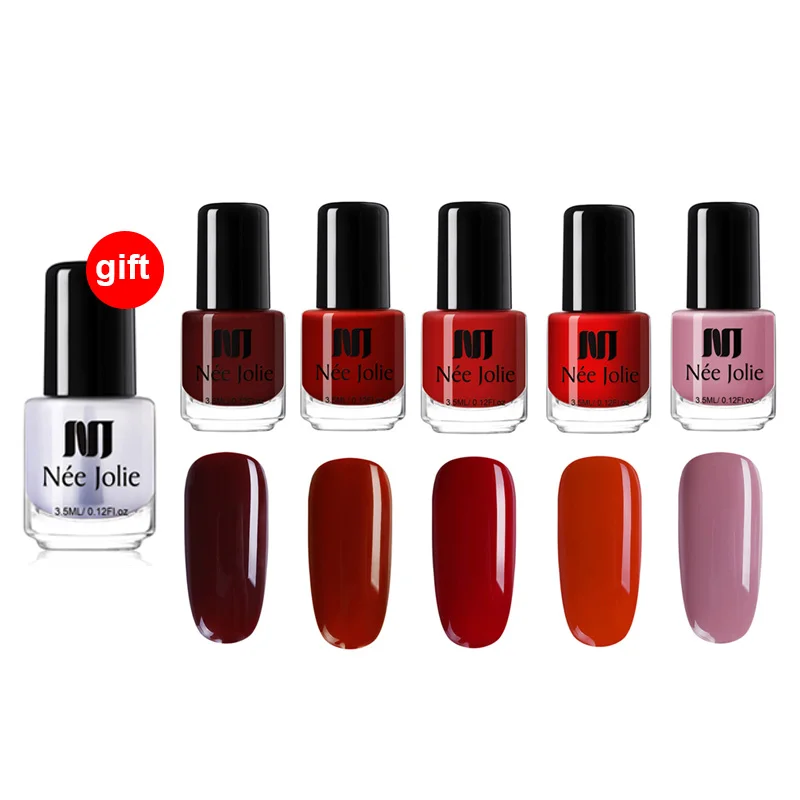 Red series NEE JOLIE Набор лаков для ногтей 6 бутылок полуперманентный лак для ногтей серая красная серия с верхним покрытием для украшения ногтей - Цвет: Red series