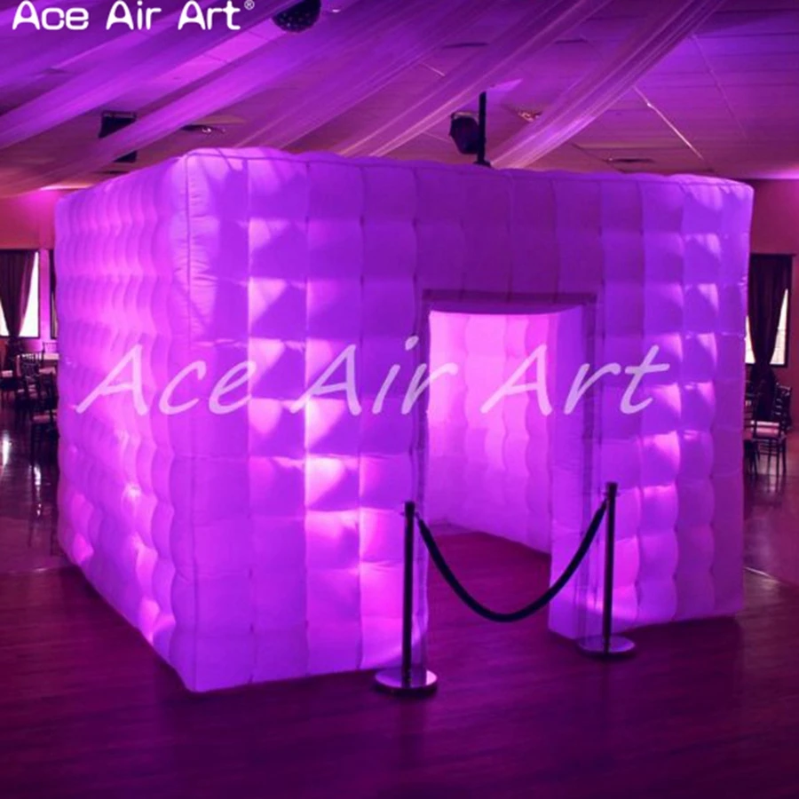 Goede Beste Kwaliteit 3.6M X 3.6M X 2.7M Goedkope Led Cube Huis Opblaasbare Foto Booth,party Foto Booth Handel Luifel Met Sticker Gordijnen