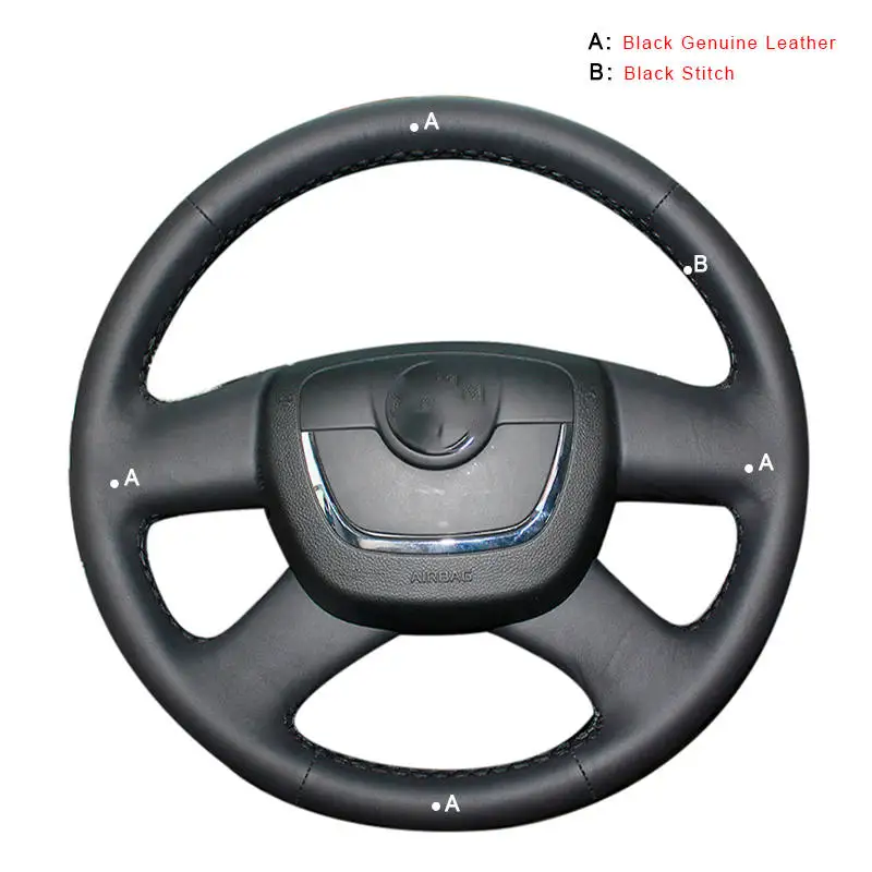 Genuine Leather Автомобильная Оплетка на руль для Skoda Octavia a5 Superb 2012 2013 Fabia 2010- интерьерные автомобильные чехлы на руль - Название цвета: Genuine Leather