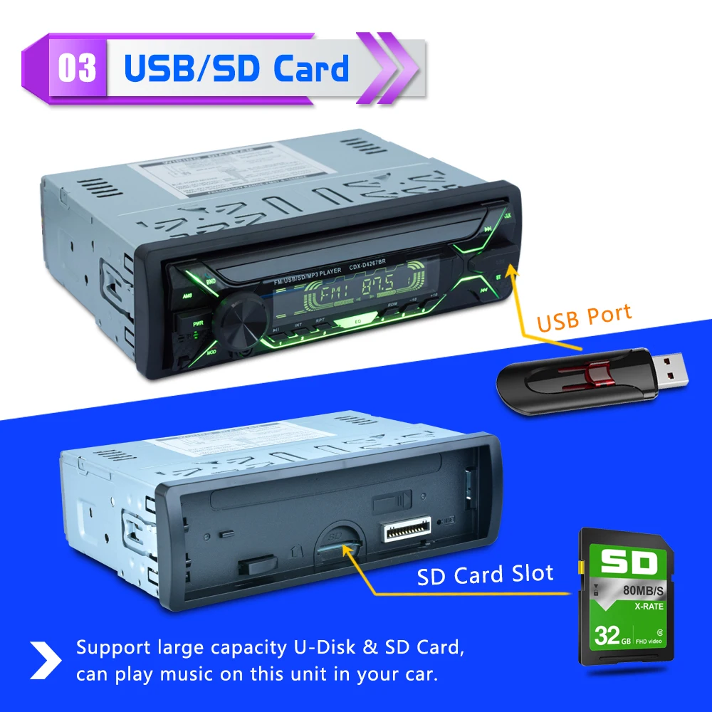 HEVXM съемный автомобильный радиоприемник 12 в Bluetooth 1 din стерео плеер AUX IN MP3 FM/USB/Радио