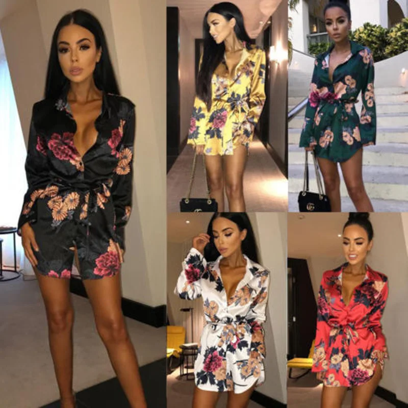 Women Mini Boho Floral Dress Summer Beach Long Sleeve Deep V neck Evening Party Bohemian With Sashes 2020 style Dresses | Женская одежда