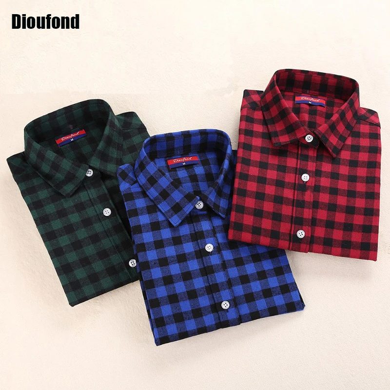 Фланелевая клетчатая рубашка Dioufond женские рубашки блузки Клетчатая блузка с