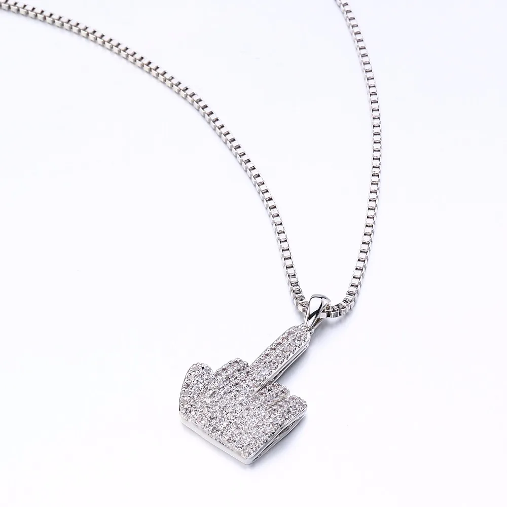 

VANAXIN Hip hop Pendant - Iced Out Baguette Letter Hip Hop Men Jewelry Gold Color 5a Cubic Vertical Middle Finger Pendant Neckla