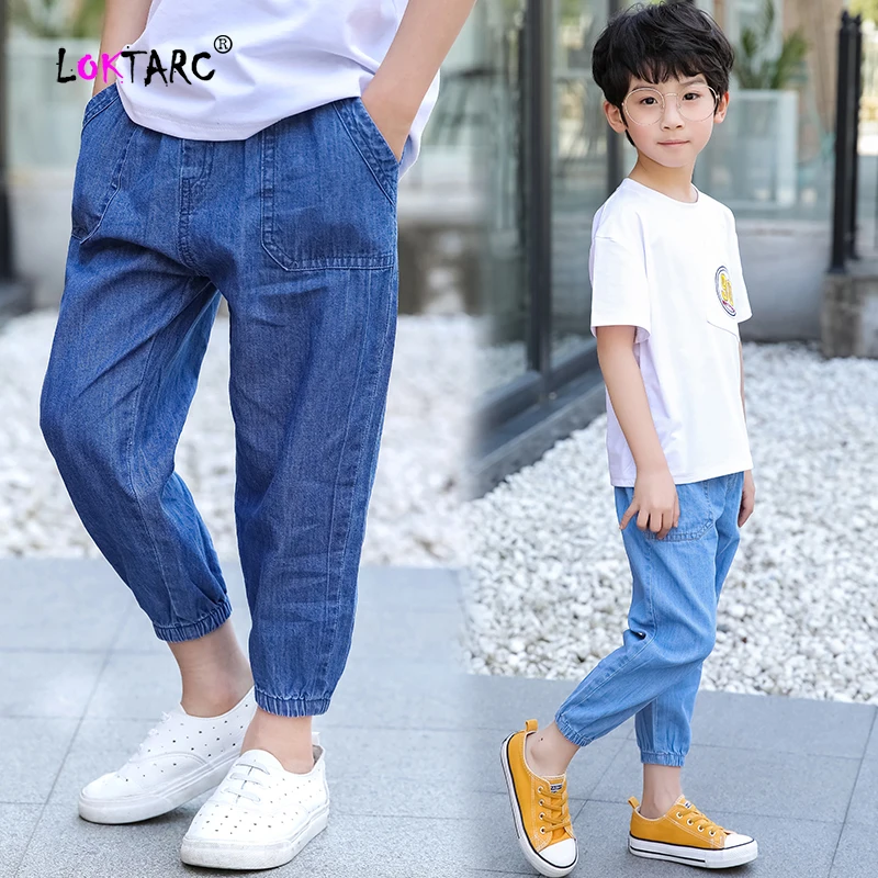 LOKTARC/весенние джинсы для мальчиков джинсовые брюки с эластичной резинкой на