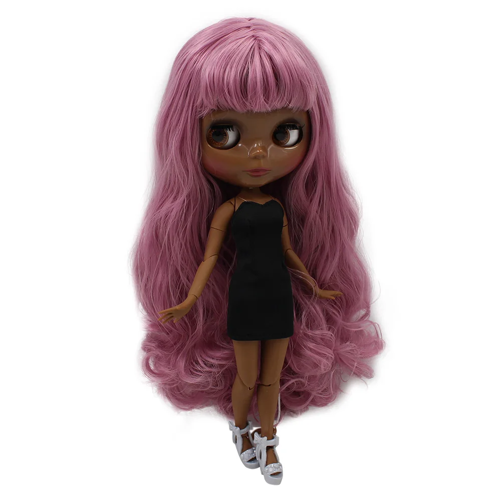 Кукла блайз ICY DBS супер черный темный оттенок кожи розовые вьющиеся волосы тело