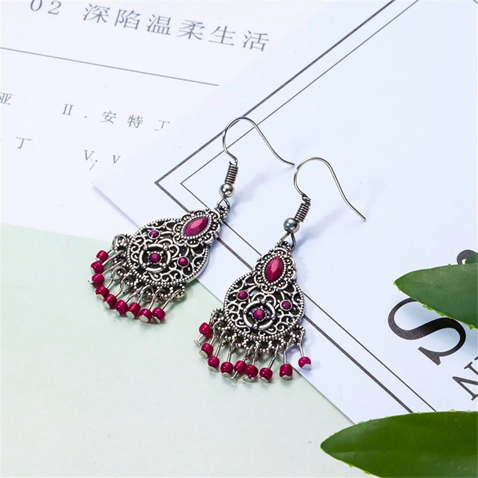 Новые красные акриловые длинные серьги для женщин Boho круглые Висячие серьги Свадебные ювелирные изделия
