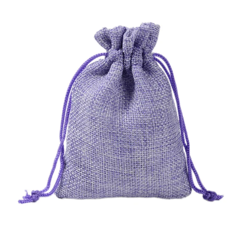 

100pcs/lot 7x9cm Purple Gift Candy Bags Burlap Hessia Jute Drawstring Bag Jewelry Packaging Pouches Wedding Party Favor Supplies