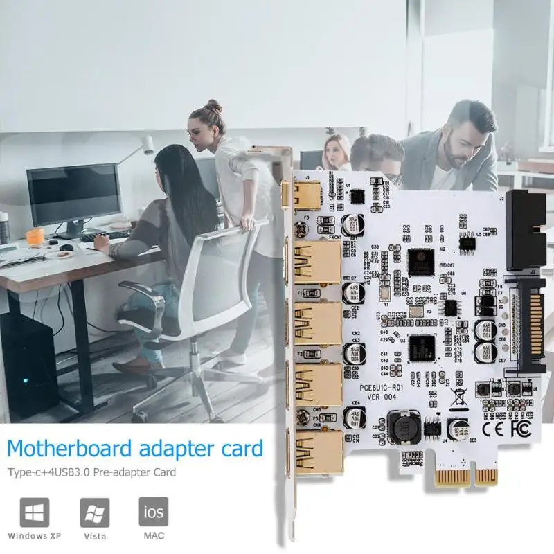 PCI Express type-C 4 USB 3,0 Расширительная карта настольный передний 19 контактный интерфейсный адаптер для Windows XP/Vista