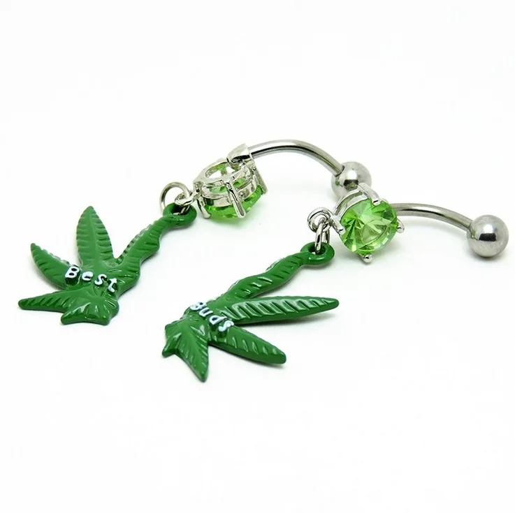 Серьги подвески для пирсинга живота в летнем стиле с зеленым Кленовым листом 2