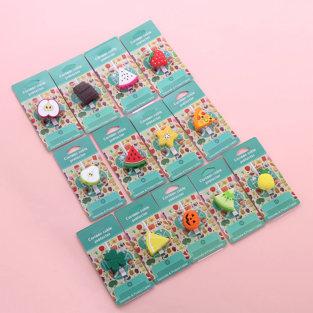1PC Soft Cute Cartoon Fruit Cable Bite Phone Charger Protector Cord Data Line Cover Smartphone Wire Accessories Pizza/Lemon/Kiwi |