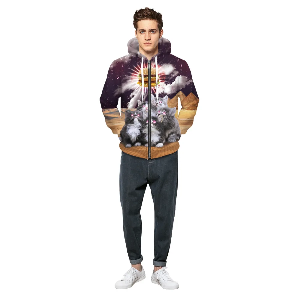

Cats Stars 3D Digital Printing Zipper Jacket Hamburger Hoodies Men And Women With A Free Cardigan Coat