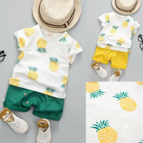 Emmababy/футболка с короткими рукавами и рисунком ананаса для маленьких мальчиков+ шорты, Детская летняя одежда, одежда для малышей