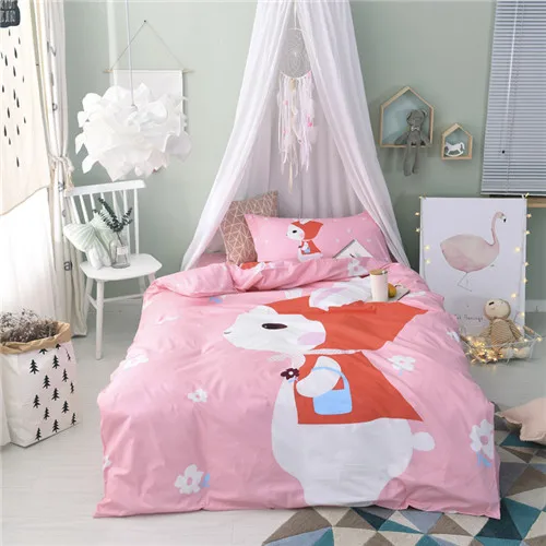 pink girl bed set Мультфильм Постельное белье хлопок зеленый пододеяльник набор 3 шт./компл. мальчики постельное белье одного предмета для постельное белье 2-15year студент лиса Комплект постельного белья - Цвет: pink girl bed set