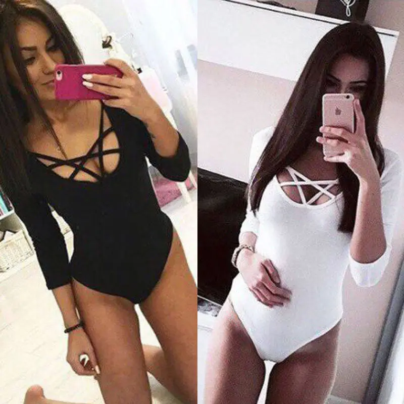 2018 Новый стиль Для женщин с длинным рукавом боди Купальник Bodycon повязку