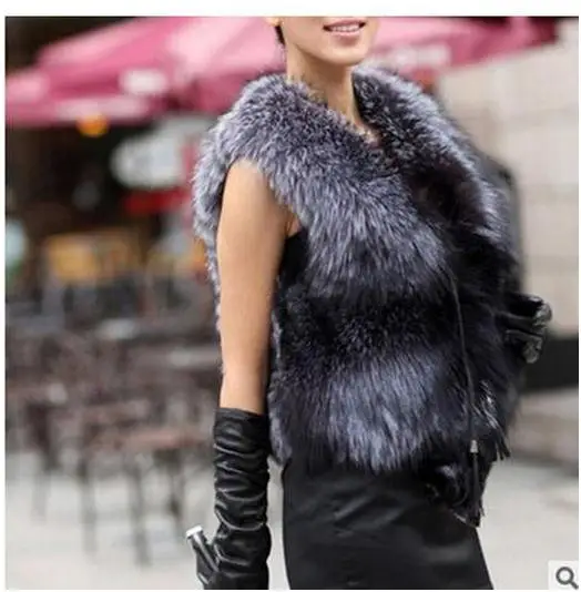 2018 Для женщин с имитацией лисьего меха жилет короткий участок повседневная