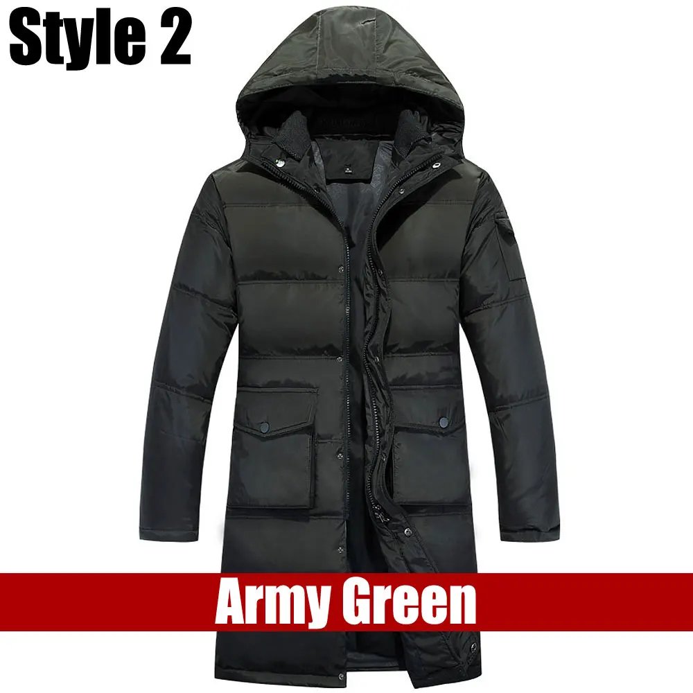 Style2 Army Модная парка, пальто, мужская зимняя куртка, Мужская утолщенная куртка на 90% белом утином пуху, длинный плащ, пуховик размера плюс-XXXXL - Цвет: Style2 Army