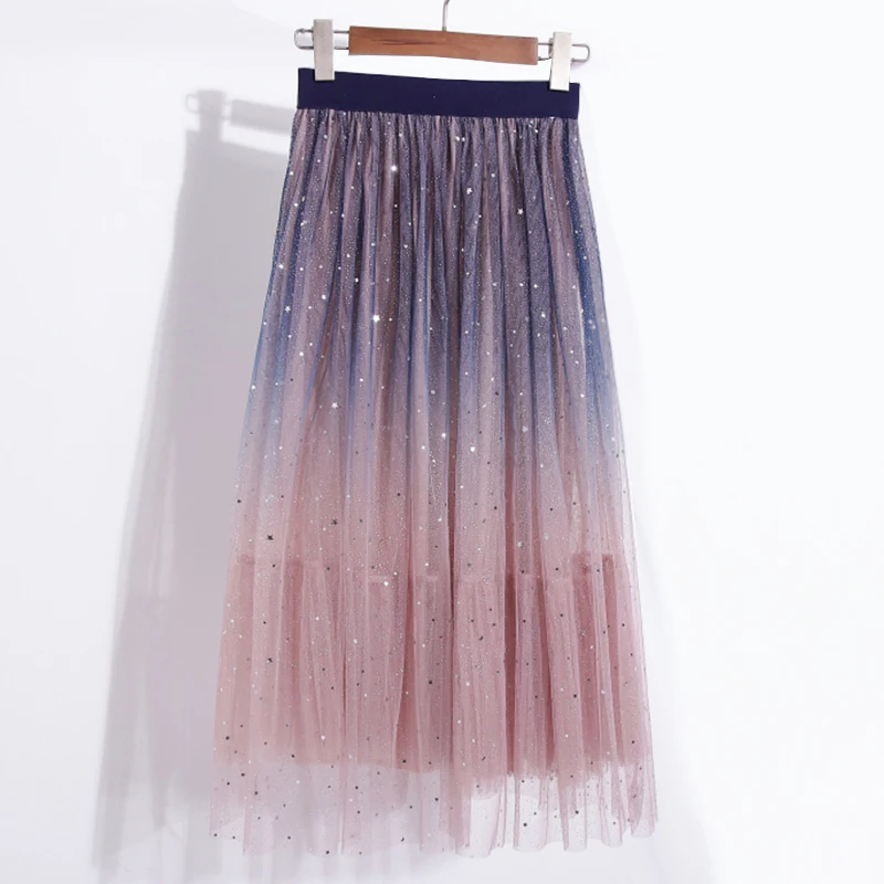 Женская двухслойная сетчатая юбка Trytree романтичная Лоскутная трапеция до