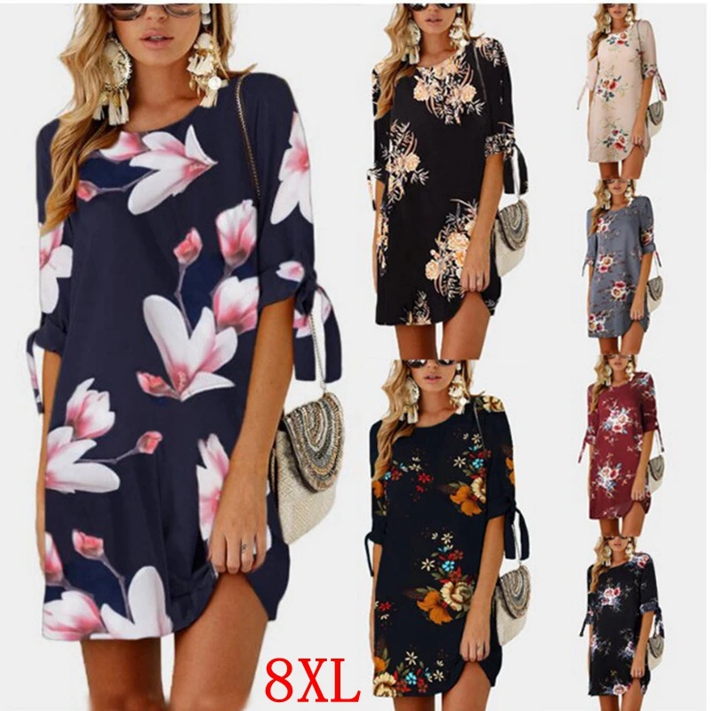 Платье женское большого размера 5XL 6XL 7XL 8XL летнее с круглым вырезом повседневное