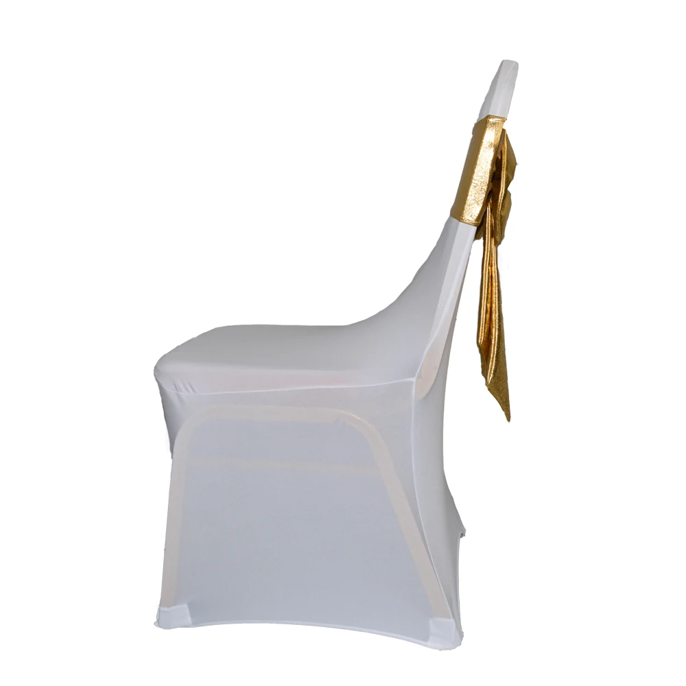 

Top Grade Gold Metallic Spandex Hotel Chair Bow Tie Sash Band For Wedding Ceremony Decoration Birthday Party Decor 50pcs/lot