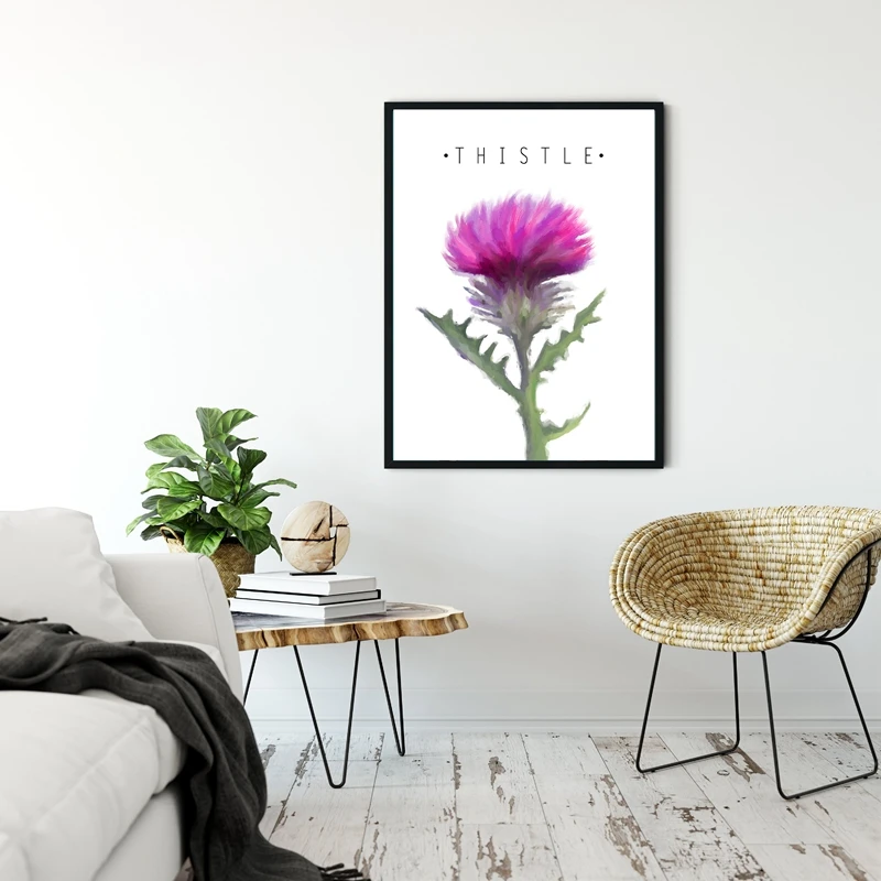 Розовый постер Thistle Картина на холсте Современная растительная картина маслом с