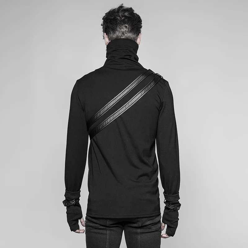 Мужская футболка с высоким воротником на молнии в стиле панк-рок модная