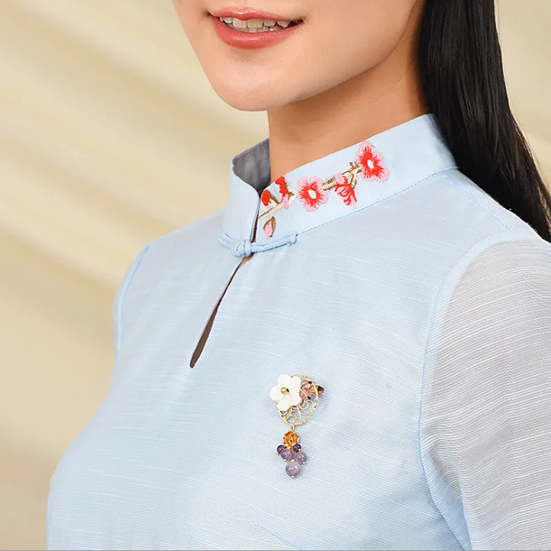 Yanting этнические Броши для женщин ракушка цветок фиолетовая кристаллическая