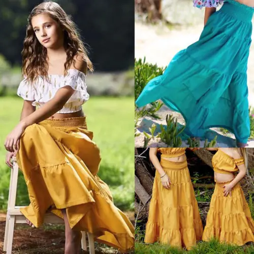 Pudcoco 2018 детская юбка макси для маленьких девочек Летняя однотонная