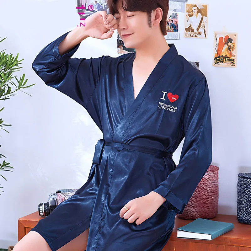 Summer Thin Robe 1 Мужской зимний халат, плюшевый плотный фланелевый Халат с длинным рукавом и поясом, кимоно, мужская повседневная домашняя одежда для сна, сексуальная мужская пижама - Цвет: Summer Thin Robe 1
