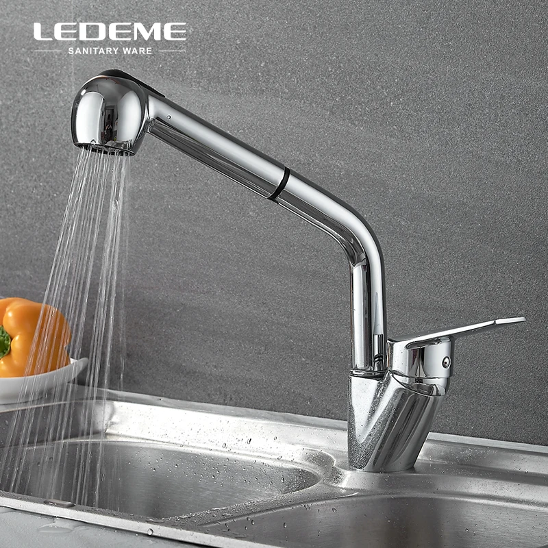 LEDEME Новый Съемный кухонный кран с одной ручкой выдвижной двухфункциональный
