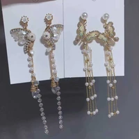 pure hand made long tasseled butterfly earrings with feminine fashion temperament crystal earrings