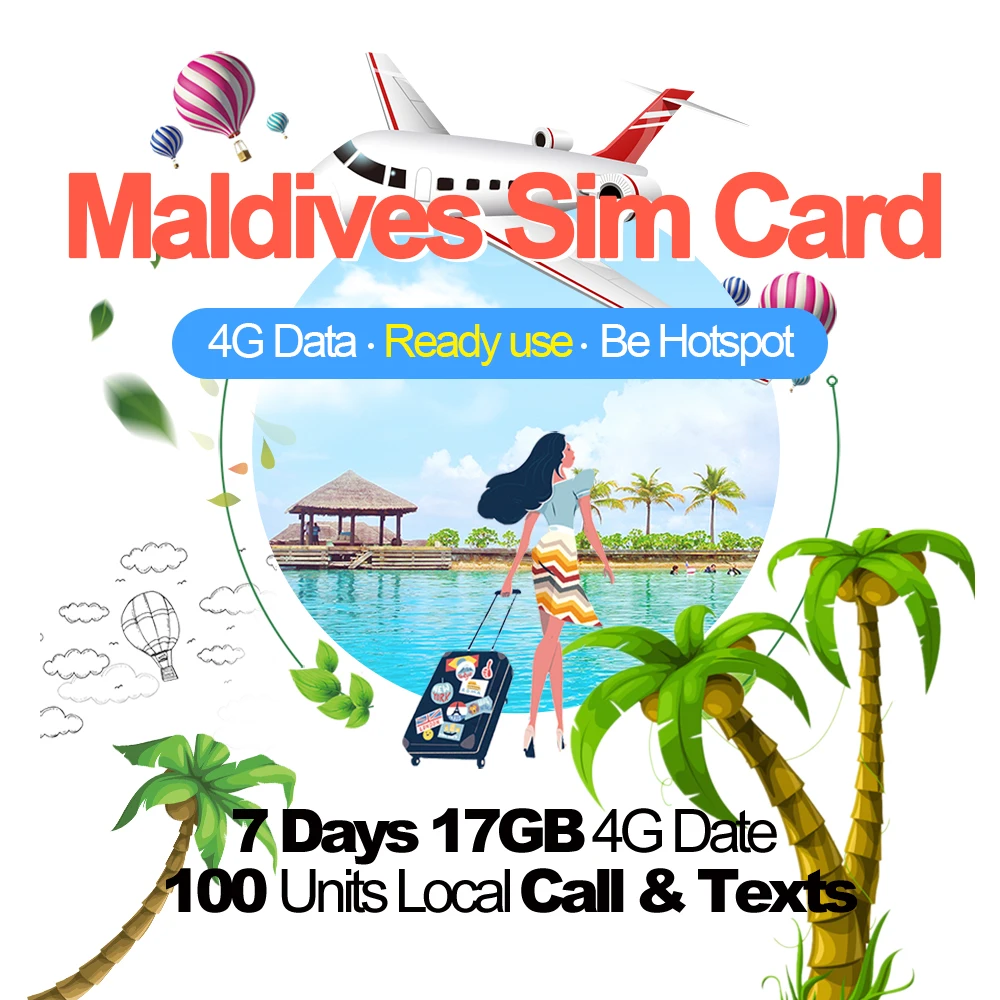 Mewfi Maldives дорожная sim карта 7 дней 17 Гб 4G данные + 100 единиц местный - Цена: 3 554,64 руб.