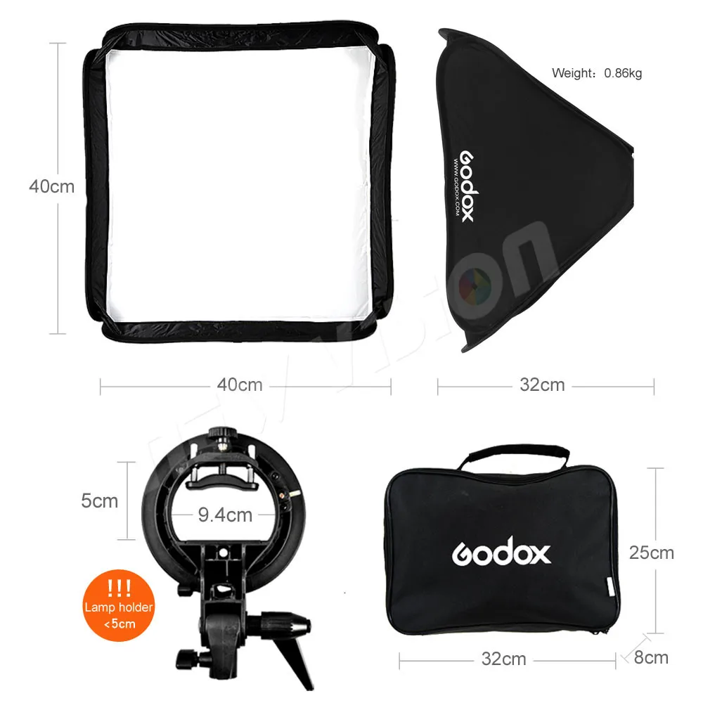 Софтбокс Godox 40x40 см диффузор с S-образным кронштейном держатель Bowens для вспышки