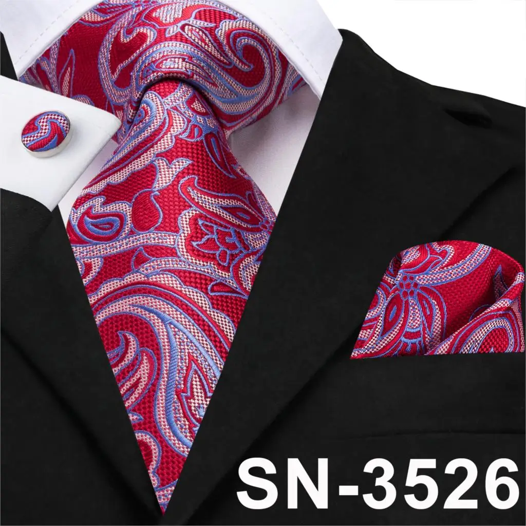 SN-3526 SN-3191, мужской галстук, набор, Галстук Пейсли, голубой, фиолетовый, желтый, шелковые галстуки для мужчин, тканый платок, запонки, Подарочный галстук, официальный - Цвет: SN-3526