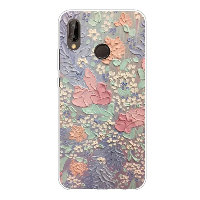 huawei nova 3e Case Silicon Vivid flowers Painting Soft TPU Back Cover for Phone protect Bags shell |