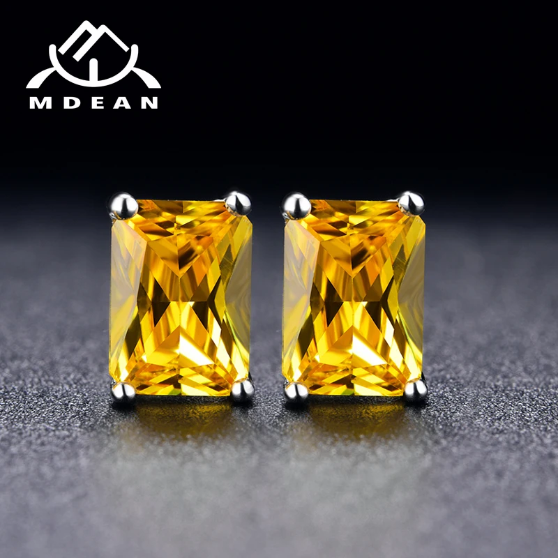 Серьги гвоздики MDEAN для женщин цвет белое золото ювелирные изделия желтый циркон