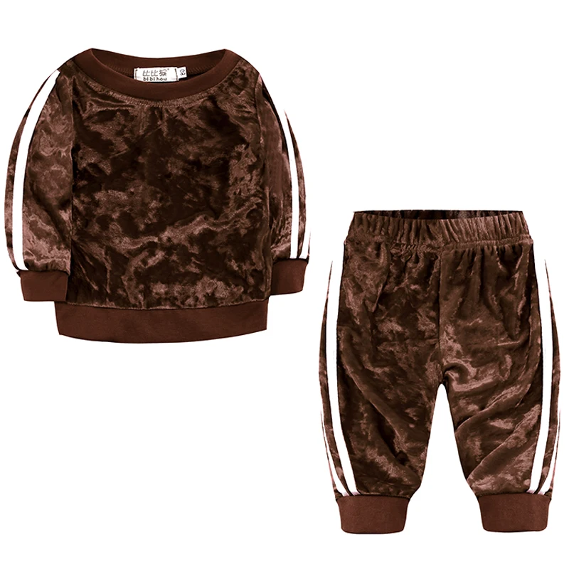 Baby Boys Girls Velvet Hooded Clothing Set Kids Jacket Coat Pants Suit for Sports Suits Tracksuits Toddler Children Clothes |