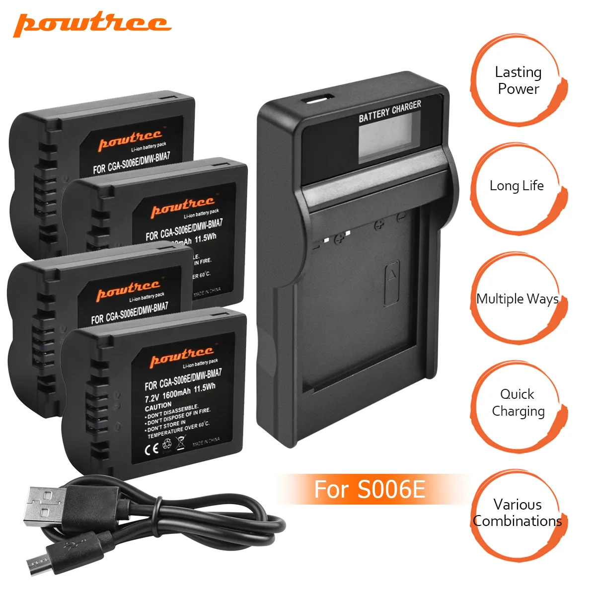 4X CGA-S006 S006 DMW-BMA7 S006A CGR-S006E Батарея+ ЖК-дисплей USB Зарядное устройство для цифрового фотоаппарата Panasonic Lumix DMC-FZ7 FZ8 FZ18 FZ28 FZ30 FZ35 FZ50 L20