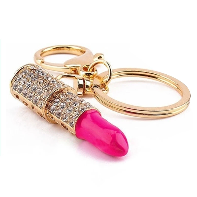 Мода милый сплав кристалл брелок для ключей помада розовый красный|keychain rose|lipstick
