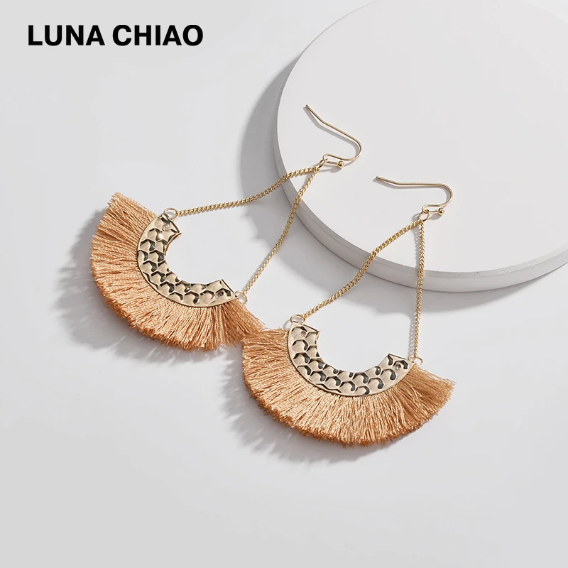 LUNA CHIAO модные кованые металлические веерные формы шелковая бахрома висячие